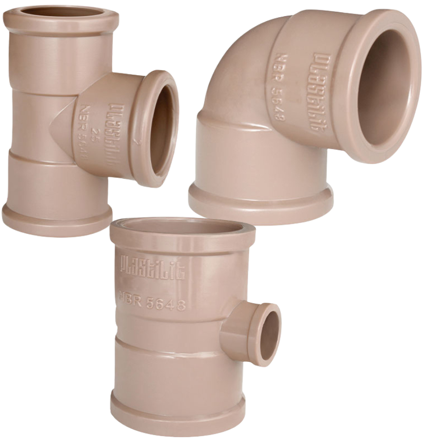 Kit Conexões PVC Marrom 50mm 1 Tee Soldável 1 Tee Redução 50x3/4 1 Joelho 90° Água Fria