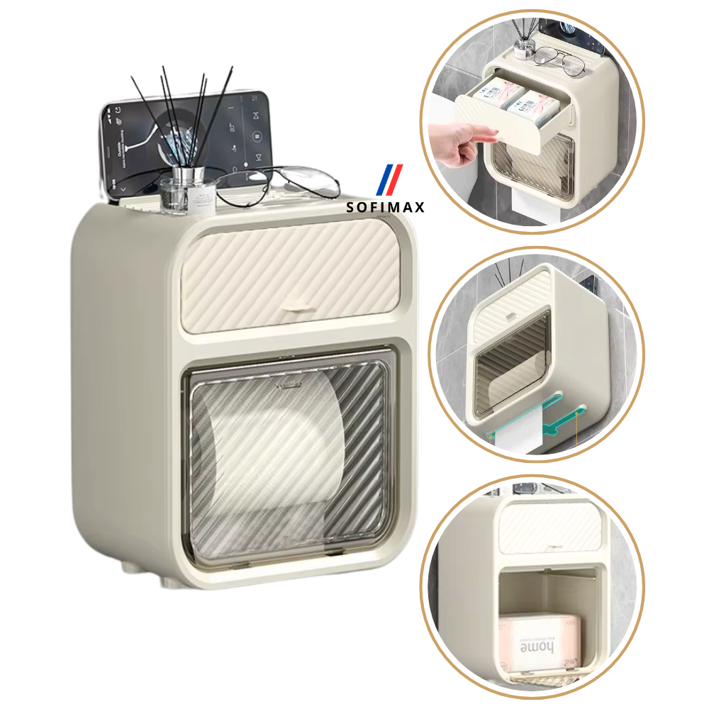 Porta Papel Higiênico Multifuncional Parede com Prateleira Porta Celular Lenços Banheiro ABS Premium Organizador Moderno