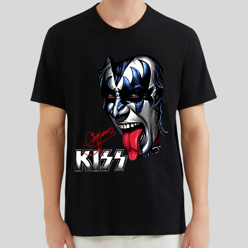 Camiseta Heavy Metal Rock Banda Kiss Gene Simmons Camisa Básica Preta de Rock Estampa DTF
