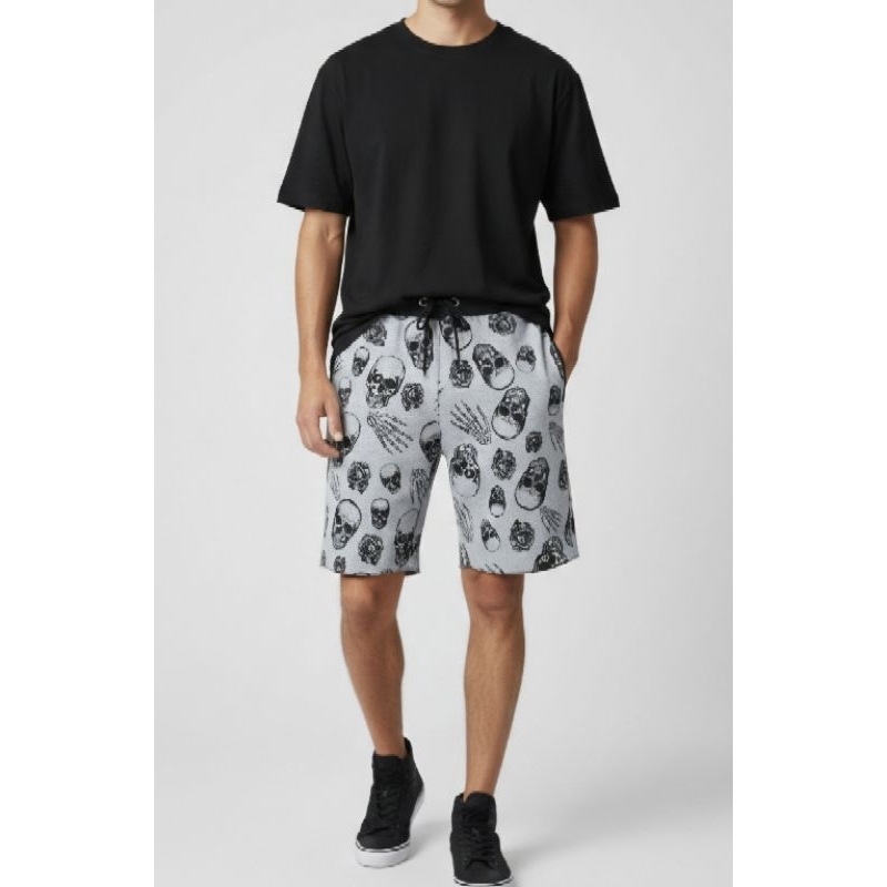 Bermuda Moletom Masculina Estampa Caveira