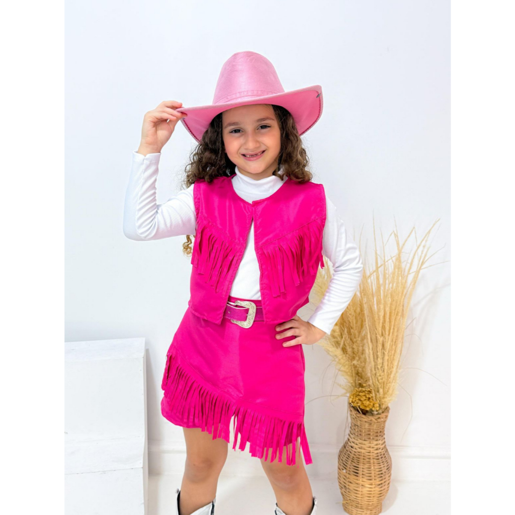 Lindo Conjunto Country 3 Peças Blusinha + Colete+ Shorts Saia Infantil Estilo Ana Castela Boiadeira