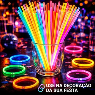 kit De Pulseiras Neon Brilha No Escuro Tubo Com 100 Unidades Coloridas Silver Festas