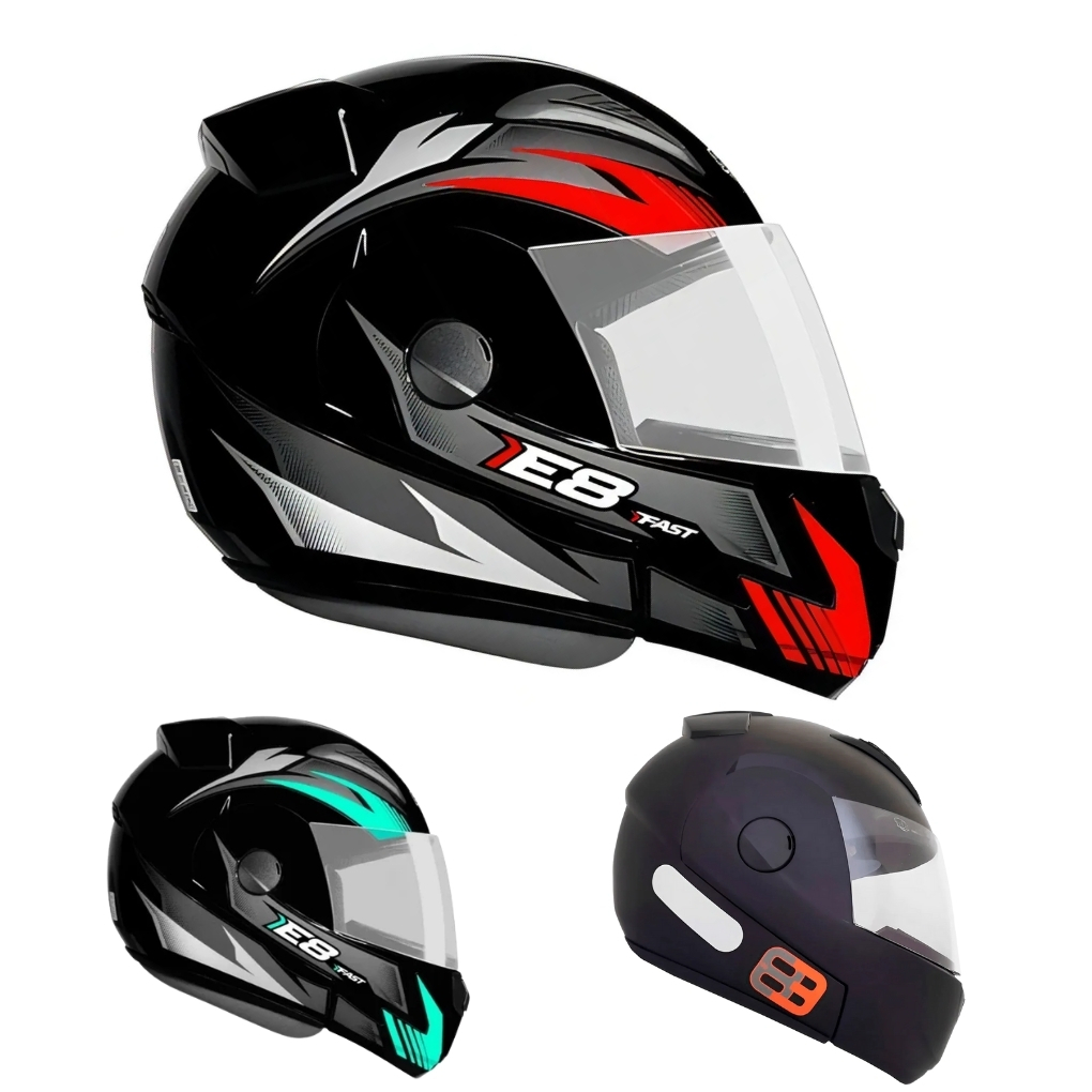 Capacete E8 Fast Ebf Moto Esportivo Robocoop Articulado Escamoteavel Masculino/ Feminino escambuteavel / aberto
