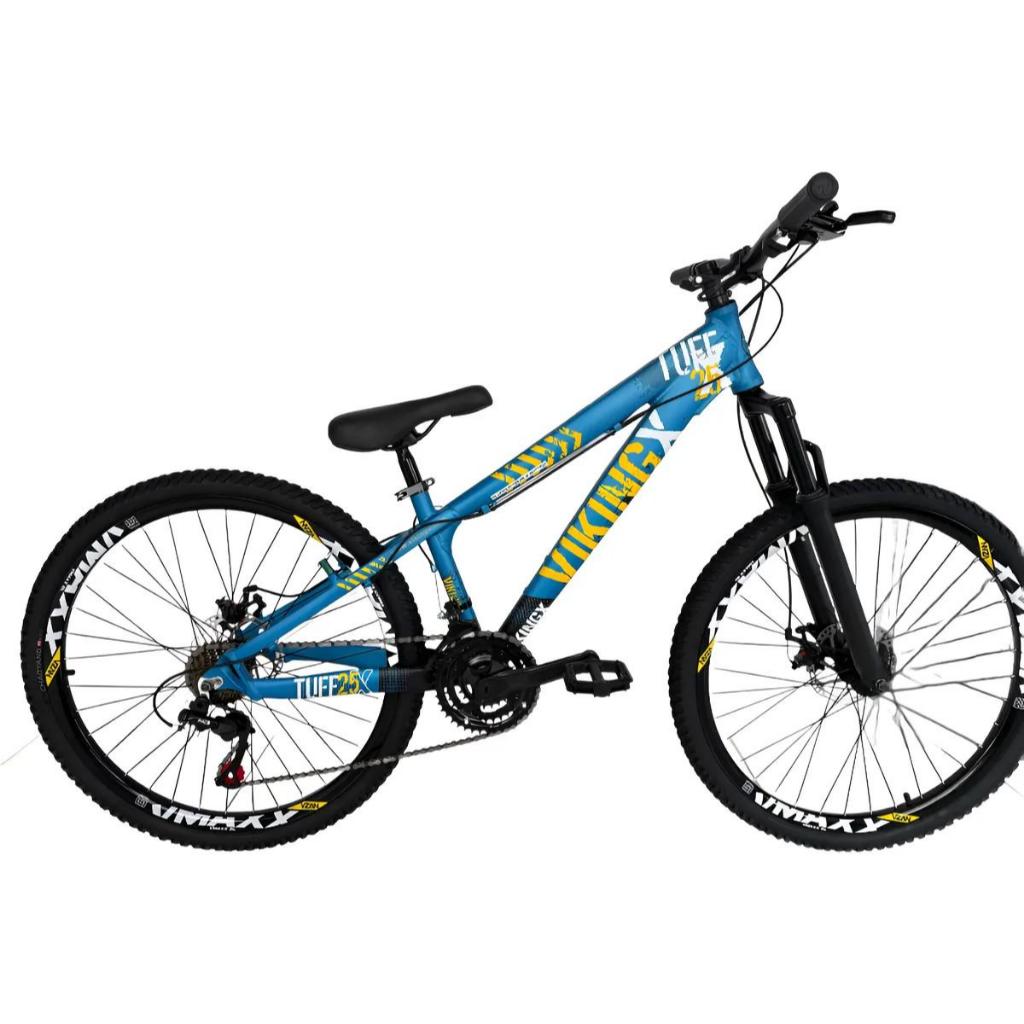 Bicicleta Vikingx azul com amarelo TUFF25 Vmaxx Aro 26 Cambios Importados 21V LANÇAMENTO