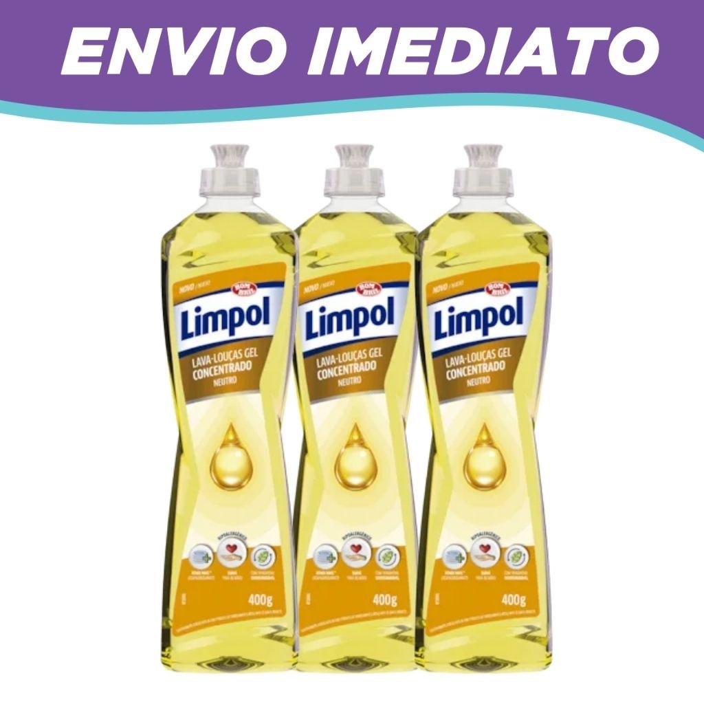 Kit 3 Detergente Líquido Concentrado Gel Neutro Limpol 400g