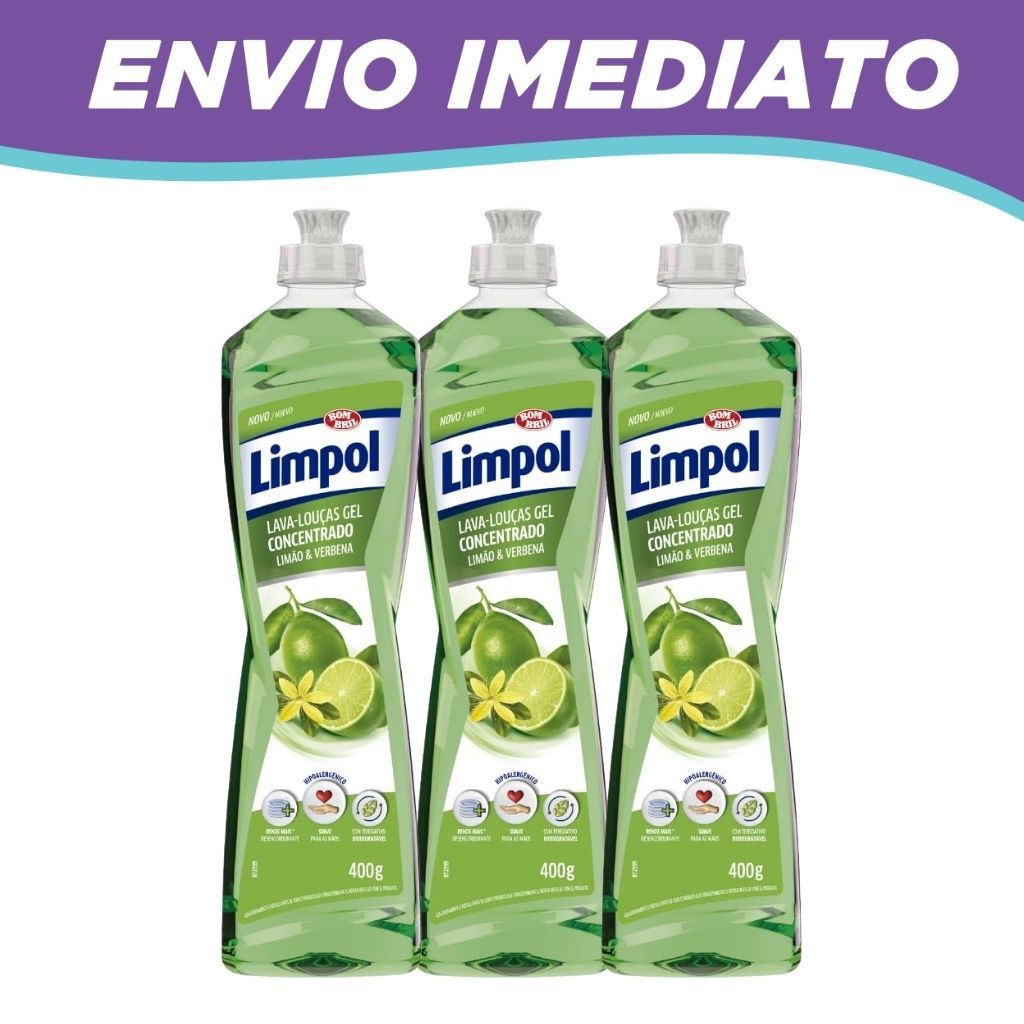 Kit  3 Detergente Concentrado Gel Limão E Verbena Limpol 400G