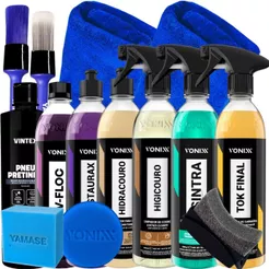 Kit Completo Vonixx para Lavagem Automotiva Cera Tok Final Sintra V-Floc Restaurax Higicouro Hidracouro Pneu Pretinho