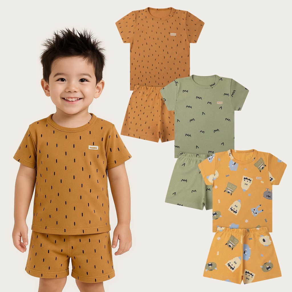 Kit 4 Peças Pijama Infantil Manga Curta Menino e Menina Ribana Verão 2 Conjuntos Confortáveis