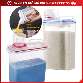 Pote Hermético 2,5L 3L Com Medidor Organizador de Alimentos Mantimentos Arroz Feijão Sabão Liquído em Oferta na Shopee