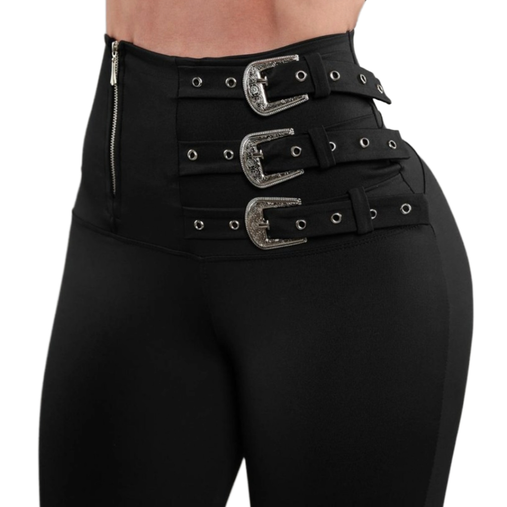 Calça Legging Feminina Com Fivela Luxo Lateral Cintura Alta Levanta Bumbum Zero Transparência