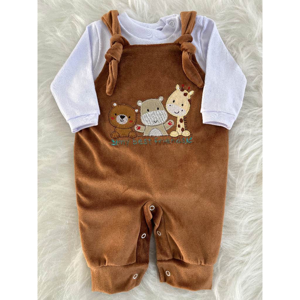 Macacão Jardineira e Body Bebê Plush Baby Bordado Infantil Inverno em Oferta na Shopee