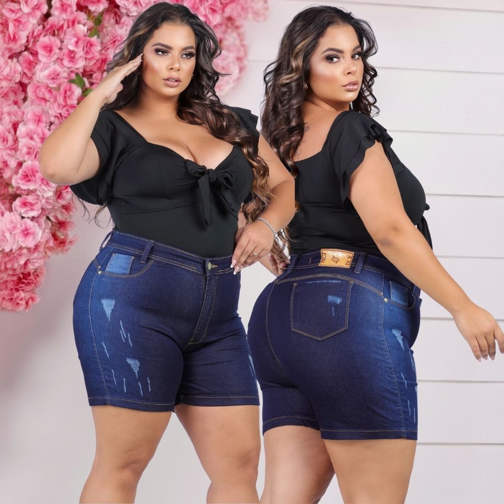 KIT 3 BERMUDA JEANS MEIA COXA PLUS SIZE MODA GORDINHA CINTURA ALTA KIT VARIADOS SURPRESA