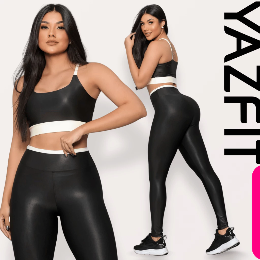 Liz Bicolor Conjunto Fitness Legging Top Calça Roupa de malhar Top com sustentação