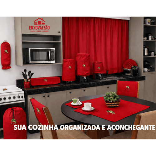 Kit Jogo de Cozinha 13 Peças Completo – Cortina, Toalha e Acessórios
