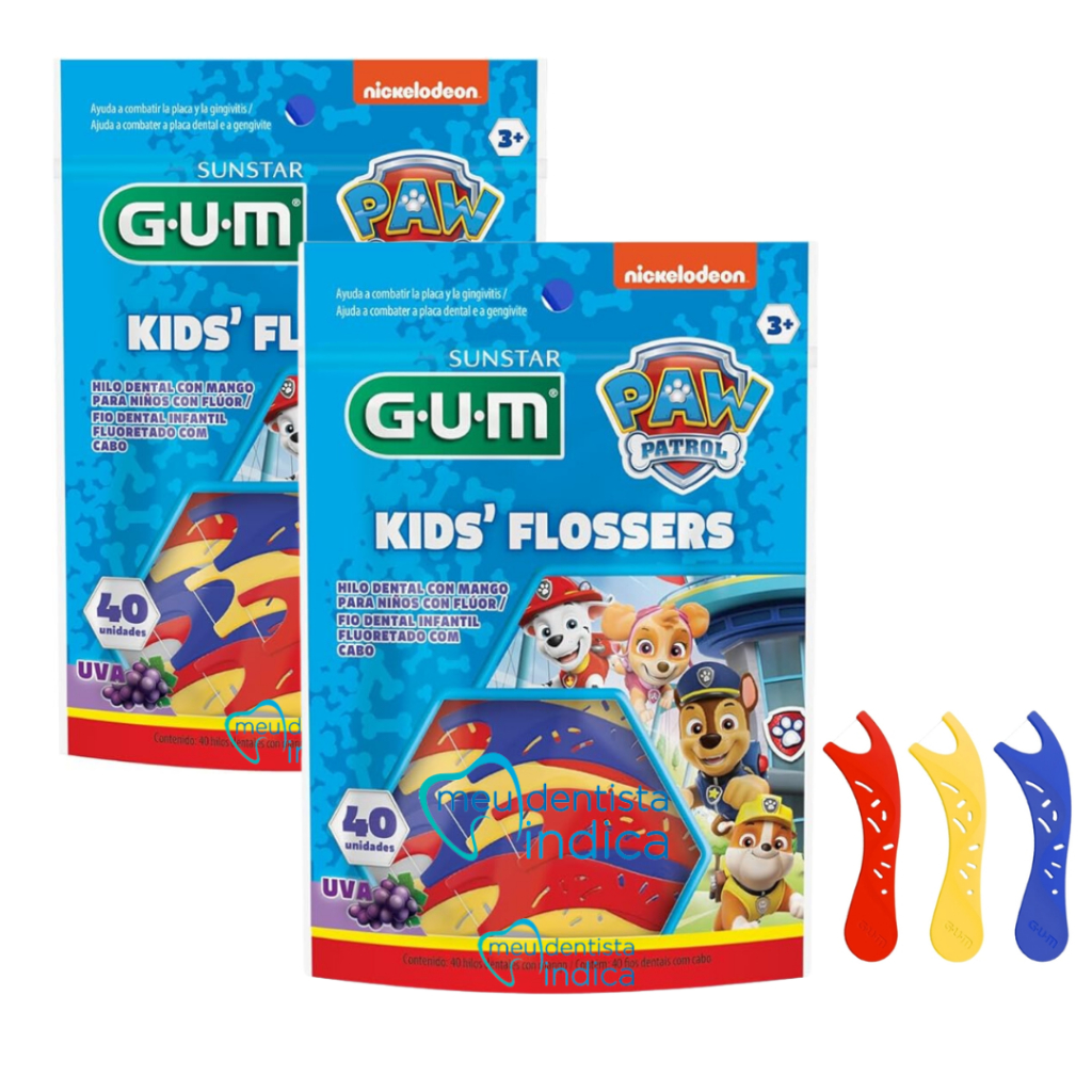 Fio Dental com Haste GUM Patrulha Canina - 80 Unidades - Sabor Uva com Flúor
