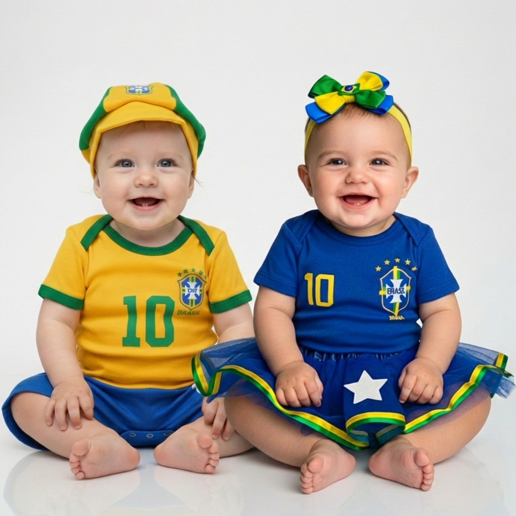 Body Bebe Brasil Temático Mêsversario Copa do Mundo - Seleção Brasileira - Copa do Mundo - Vários Modelos em Oferta na Shopee