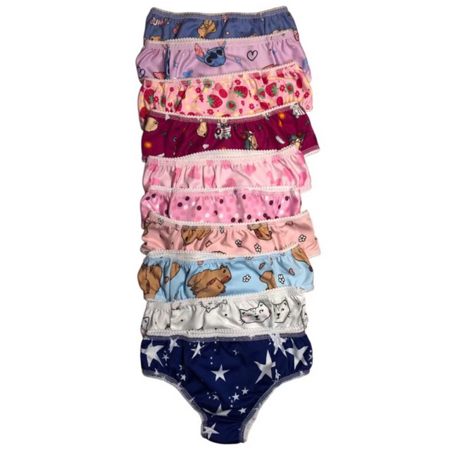 Kit 10-5 Calcinhas Infantil Menina Estampadas Confortáveis Calsinha 100% Algodão 1 a 9 Anos Enxoval