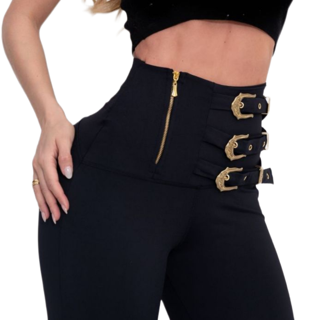 Calça Legging Feminina Com Fivela Lateral Cintura Alta Levanta Bumbum Zero Transparência