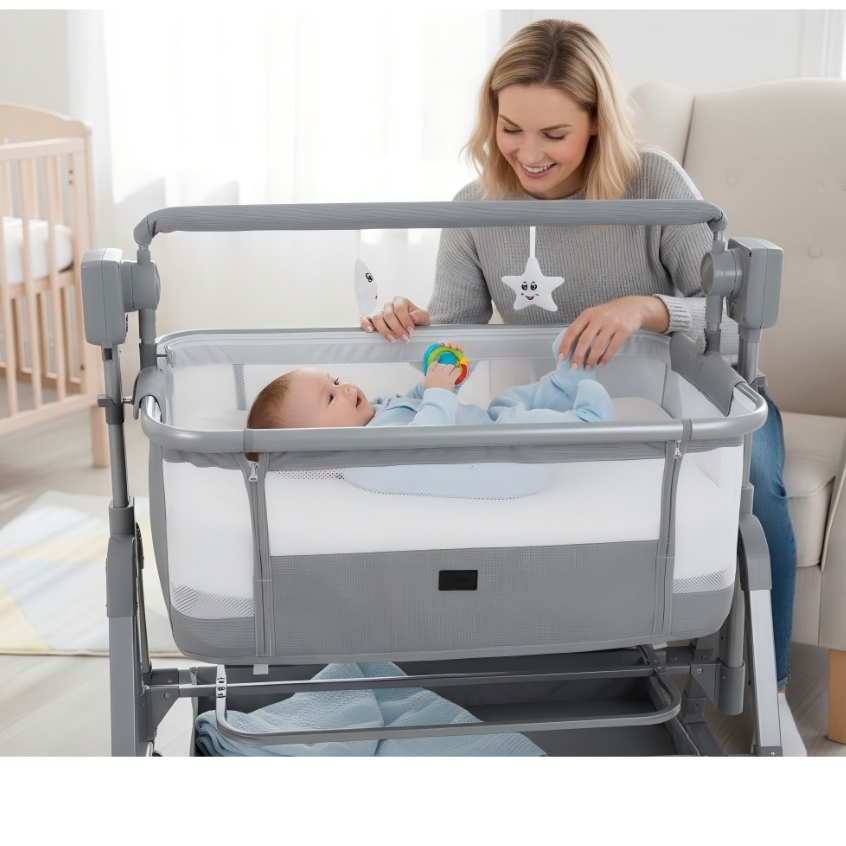 Berço Elétrico para Bebê com Balanço Automático, Controle Remoto, Música Relaxante e Mosquiteiro – Portátil e Seguro em Oferta na Shopee