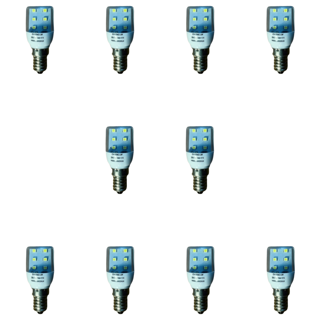 Kit 10X Lâmpada LED Geladeira E14 220V 1W Branca Fria Para Refrigerador Brastemp Electrolux Consul