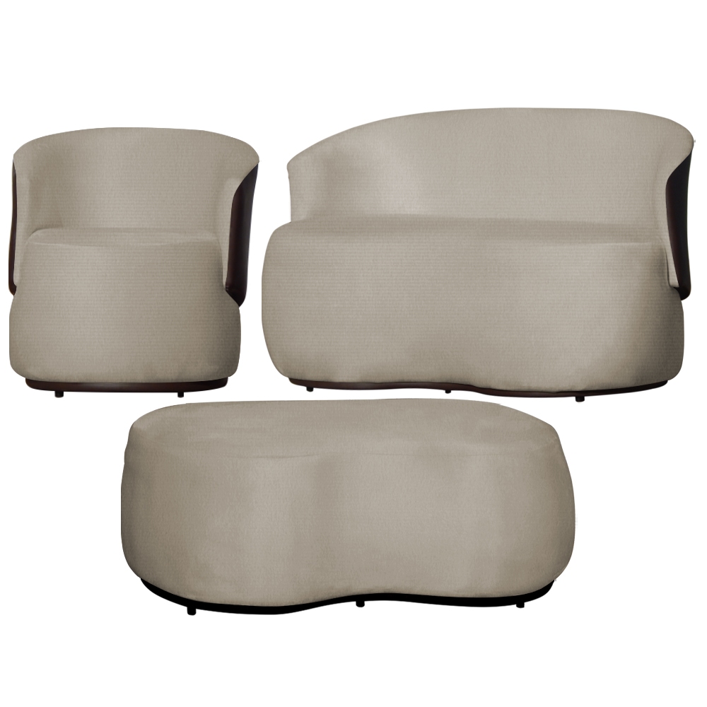 Kit Namoradeira + Poltrona + Puff Decor Beatriz Composê Couro Marrom Suede