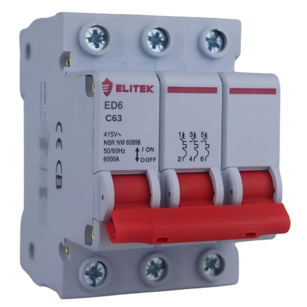 Disjuntor Tripolar Elitek 63A Curva C 3P Termomagnético Trilho DIN em Oferta na Shopee