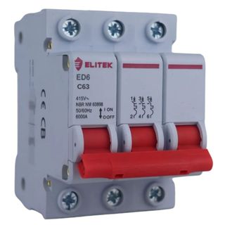 Disjuntor Tripolar Elitek 63A Curva C 3P Termomagnético Trilho DIN em Oferta na Shopee