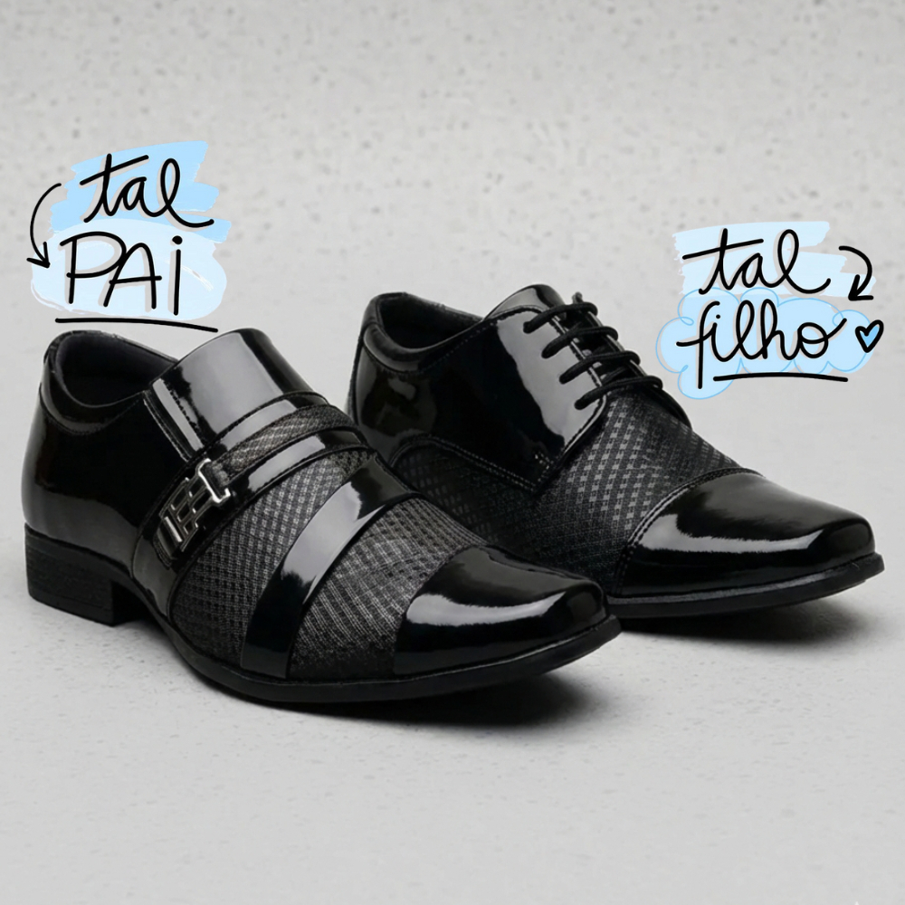 Kit Sapato Social Tal Pai Tal Filho Verniz Adulto Infantil Varios Numeros Tamanhos Eventos Igreja