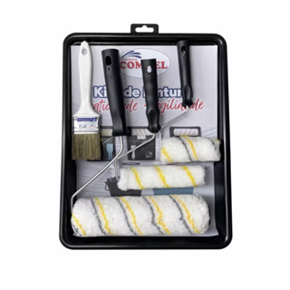 Kit Pintura 6 Peças Sem Respingo Compel | Rolos de Lã 23cm, 15cm e 9cm + Suporte para Rolo + Pincel + Bandeja em Oferta na Shopee