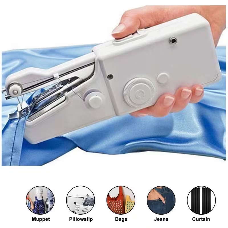 Mini Máquina de Costura Portátil de Mão Sem Fio para Reparos Rápidos em Roupas a Pilhas AA Branca