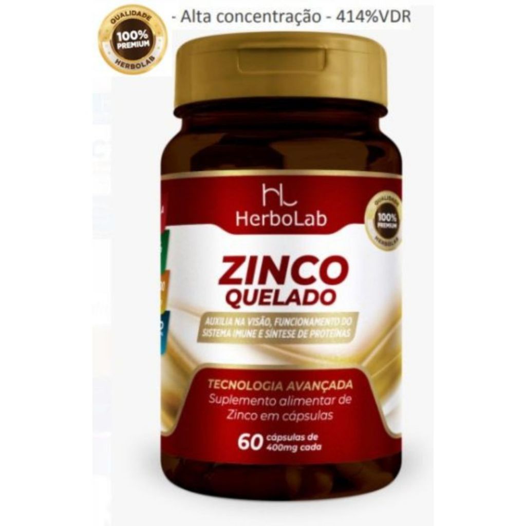 Zinco quelado em cápsulas Herbolab sem sabor 60 cápsulas  414% VDR