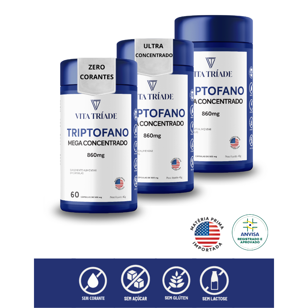 Triptofano 860mg Concentrado L-Triptofano 60 a 180 Cápsulas – Original Vita Tríade em Oferta na Shopee