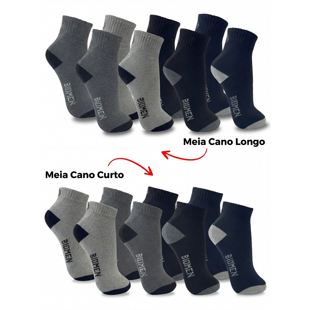 Meias Masculina Cano Curto e Cano Longo Kit com até 24 Pares