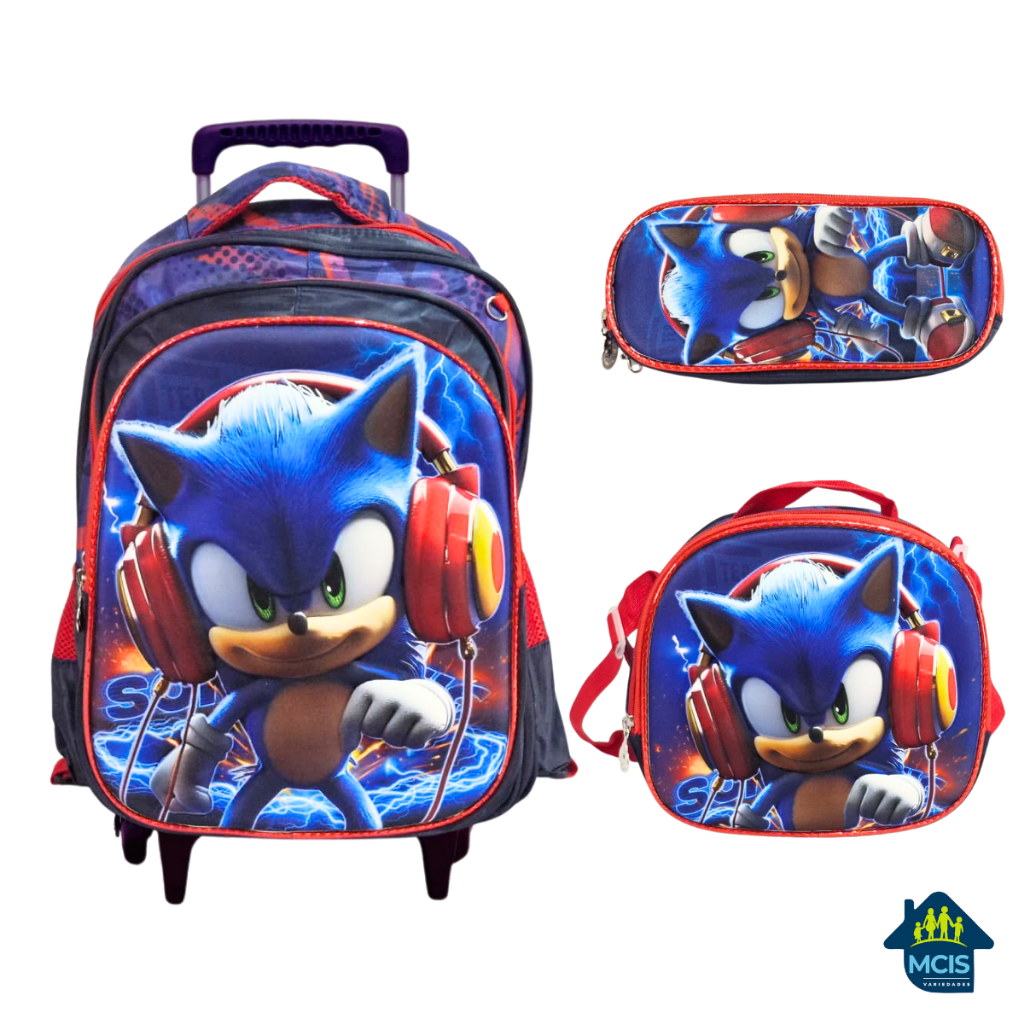 Mochila Escolar Sonic Infantil Importada, Lancheira ,Estojo Estampas Em 3D Menina e Menino em Oferta na Shopee
