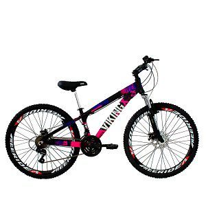 Bicicleta VikingX TUFF25 Freeride Aro 26 Freio a Disco 21 Velocidades Cambios Shimano Preto Rosa