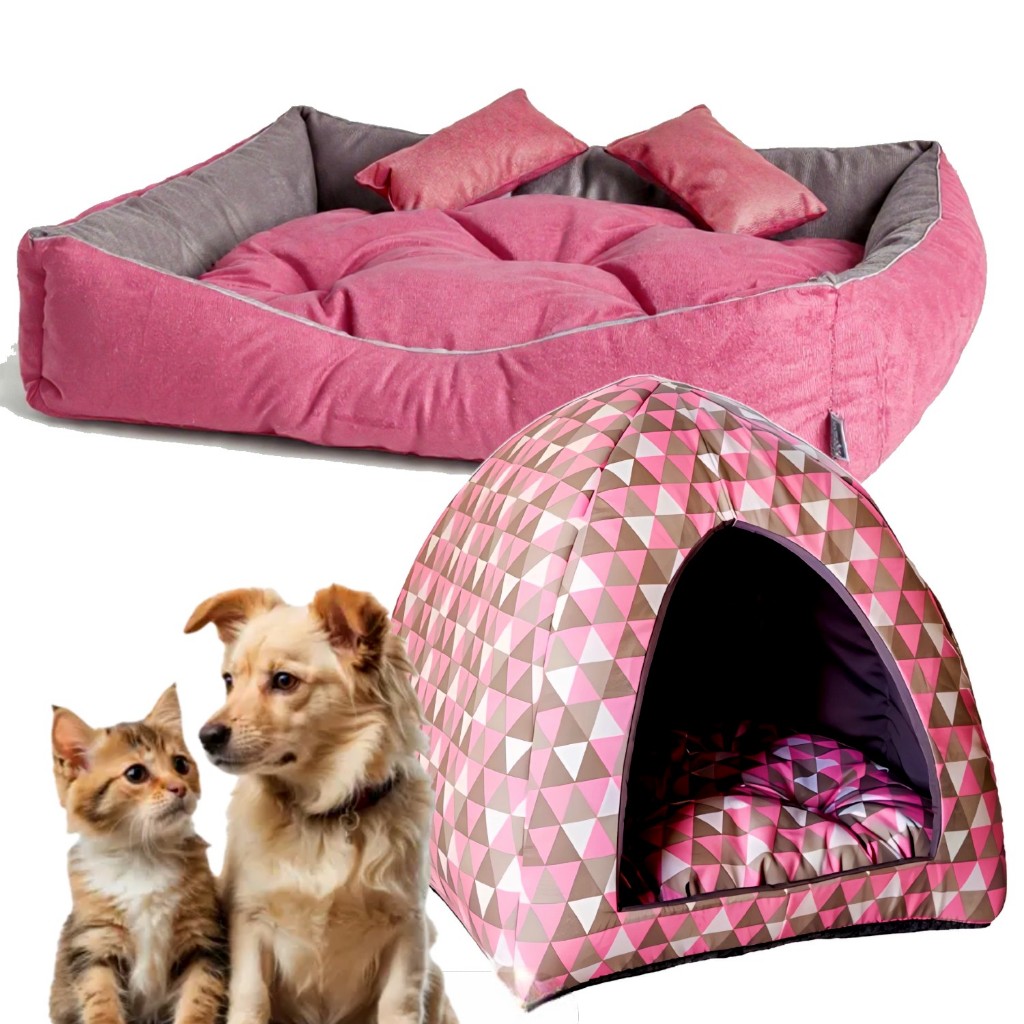 Kit Caminha Pet Toca Iglu 2 EM 1 Cama Para Cães e Gatos Com Almofada E Travesseiro
