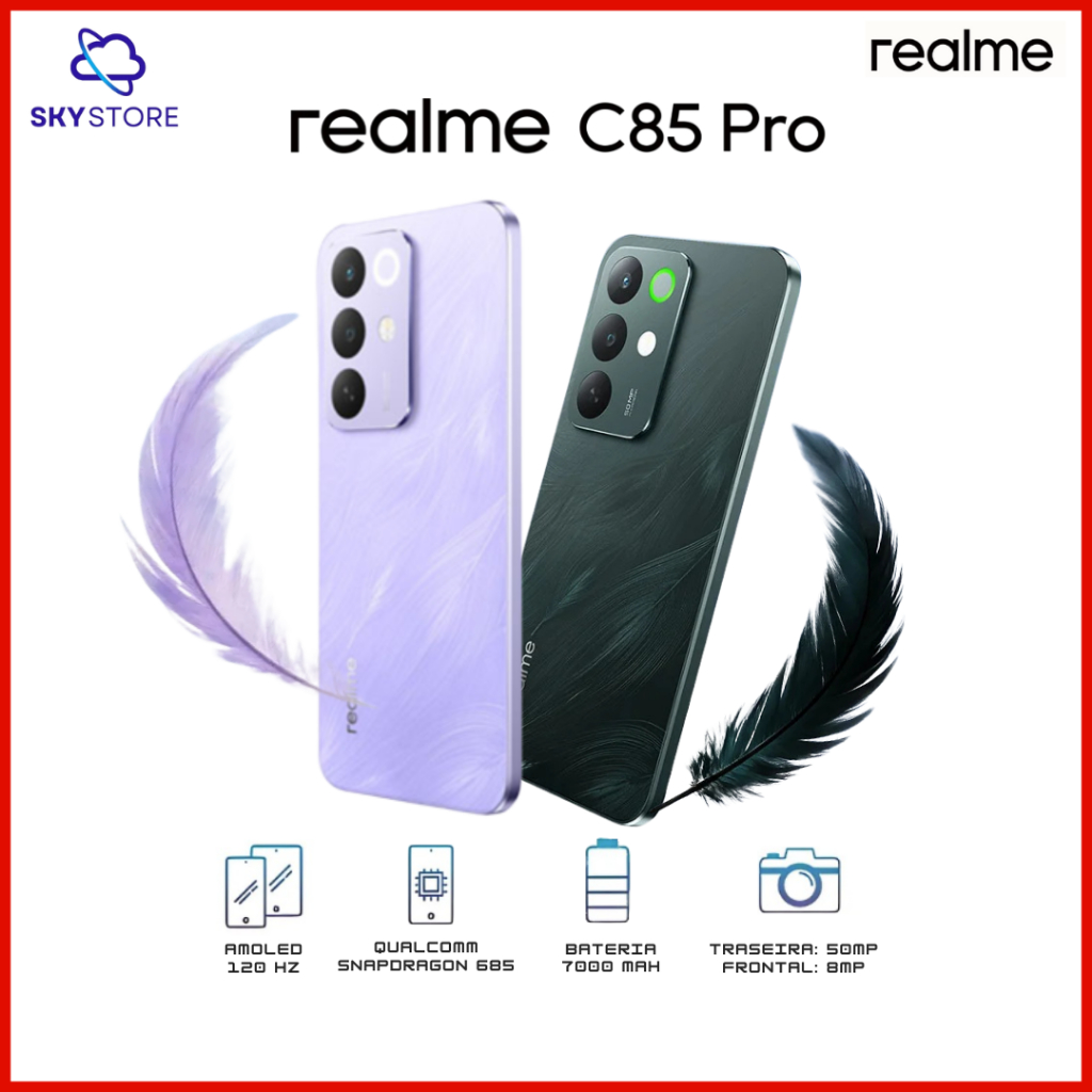 Realme C85 Pro 4G, 256GB + 8GB RAM, Processador Snapdragon™ 685, Câmera 50MP, Bateria 7000mAh Versão Global