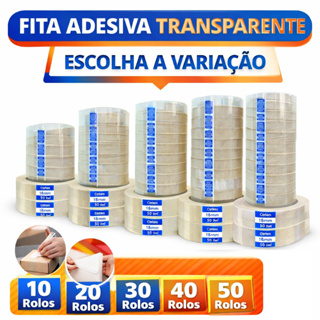 kit Com 50 Fitas Adeiva 18x50 Metros Transparente em Oferta na Shopee