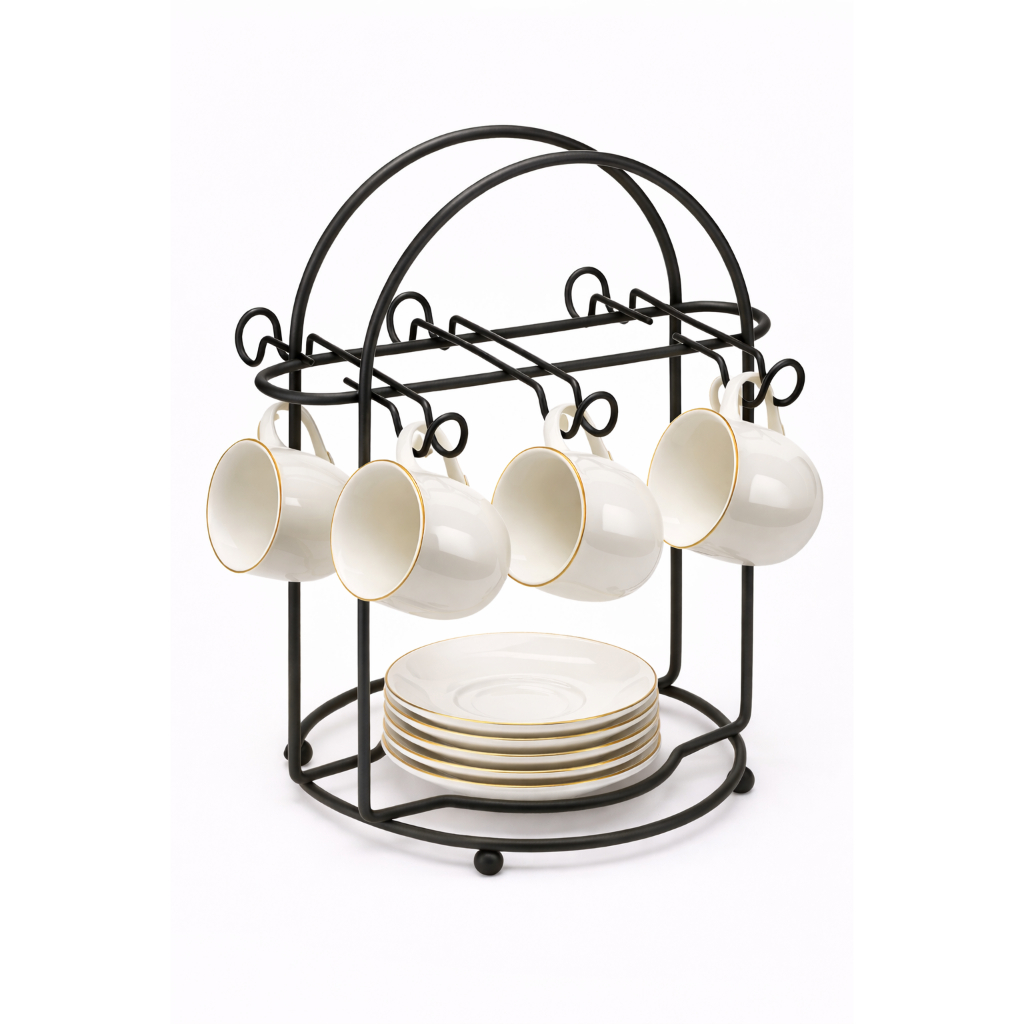 Suporte Porta Xícaras Café Chá com Pires Aramado Preto