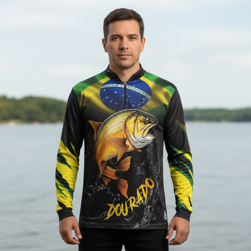 Camiseta UV Masculina e Feminina Tucunaré Peixe Pescaria Manga Longa Diversos Modelos Proteção Solar Pesca Esportiva