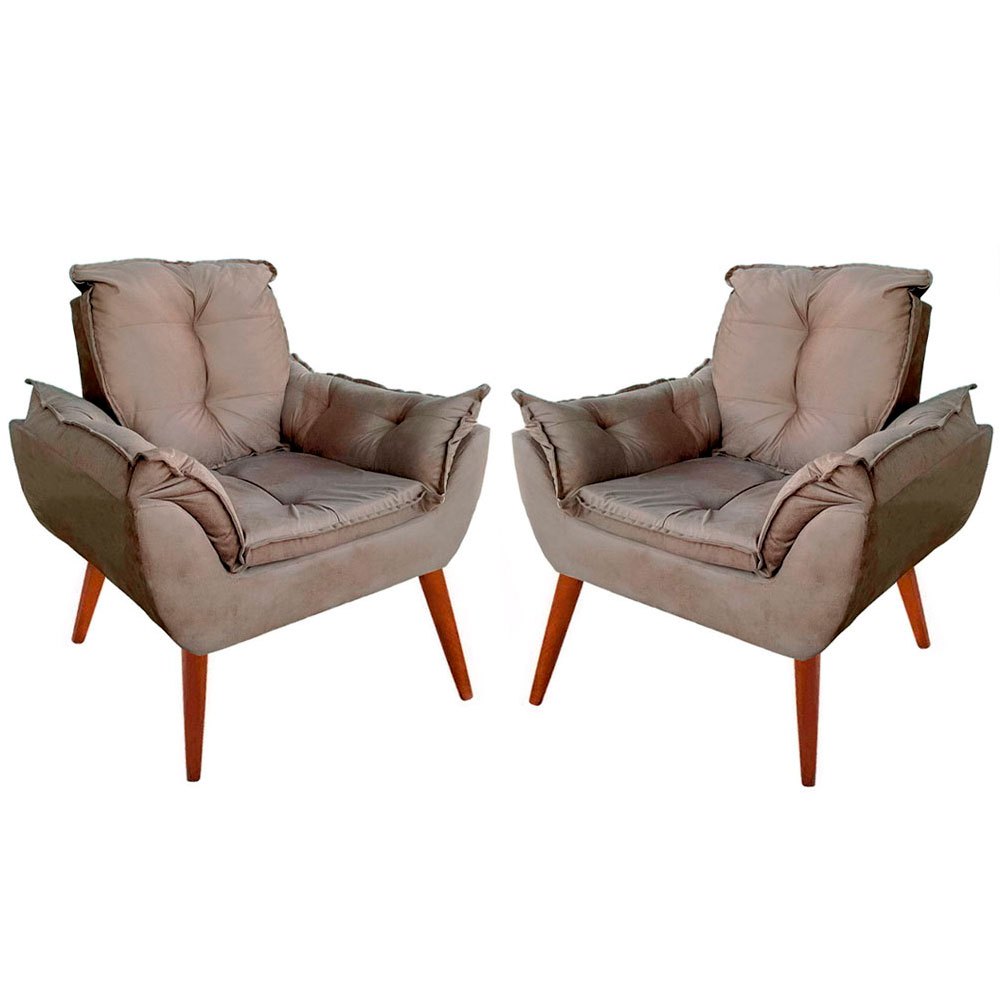 Kit 2 Poltronas Decorativas Opala Pés Palito - Sala Estar