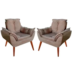 Kit 2 Poltronas Decorativas Opala Pés Palito - Sala Estar Quarto Recepção Escritório