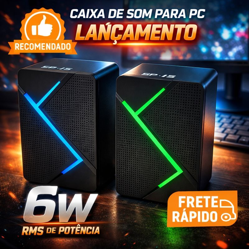 Caixa de Som 6W USB + P2 2.0 Para PC e Notebook Linha Premium Super Potente Modelo Novo em Oferta na Shopee