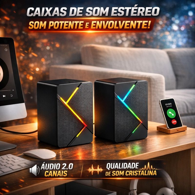 Caixa de Som 6W USB + P2 2.0 Para PC e Notebook Linha Premium Super Potente Modelo Novo
