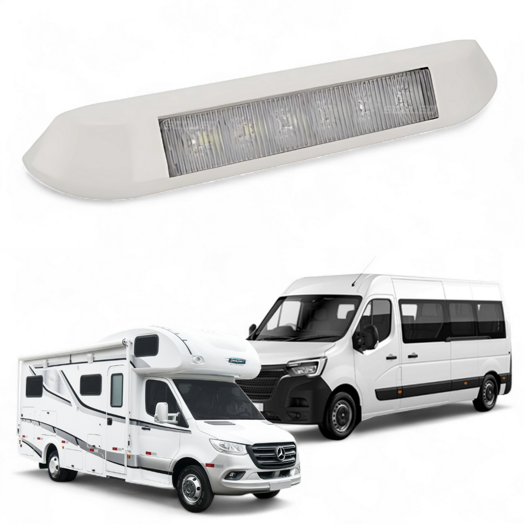 Luminária LED 12V IP65 Universal para Motorhome Van Food Truck Iluminação Interna Branco Compacta 12