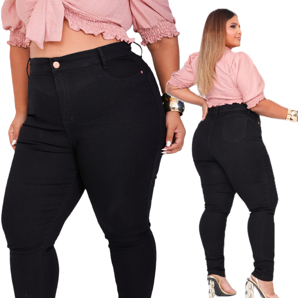 Calças Femininas Jeans Plus Size com Lycra Cintura Alta levanta bum bum skinny 44AO56
