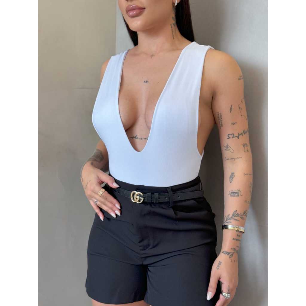 Body Feminino Suplex Tecido Fresco Verão Decotado Frente E Costas