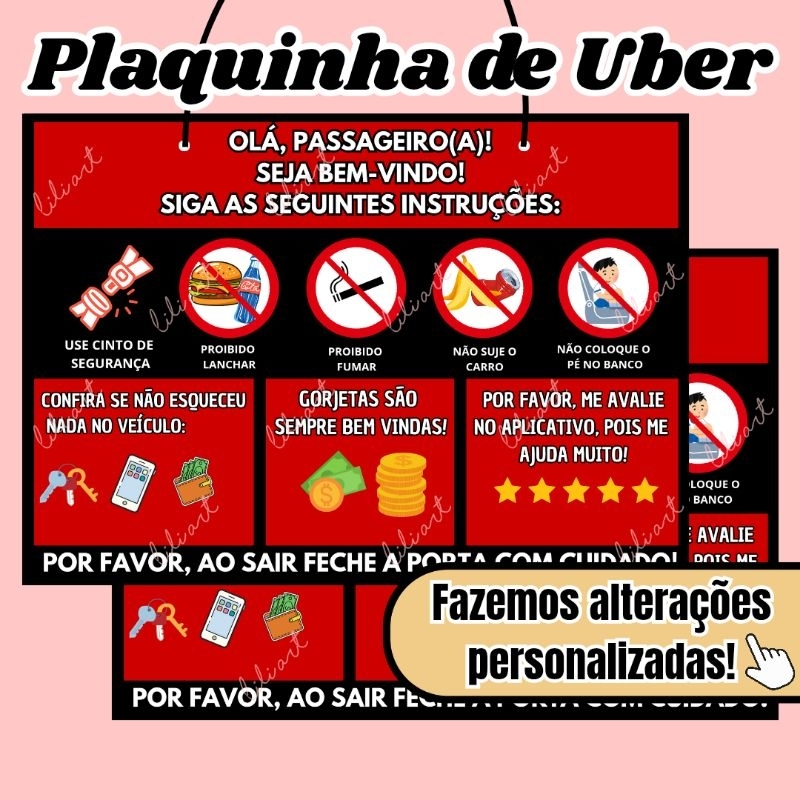 Plaquinha informativa para banco motorista de aplicativo uber 99 táxi em Oferta na Shopee