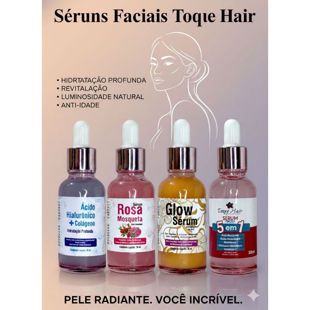 Kit Sérum Ácido Hialurônico Colágeno Anti Rugas Anti Idade Clareador Rejuvenescedor Hidratação e Firmeza Imediata