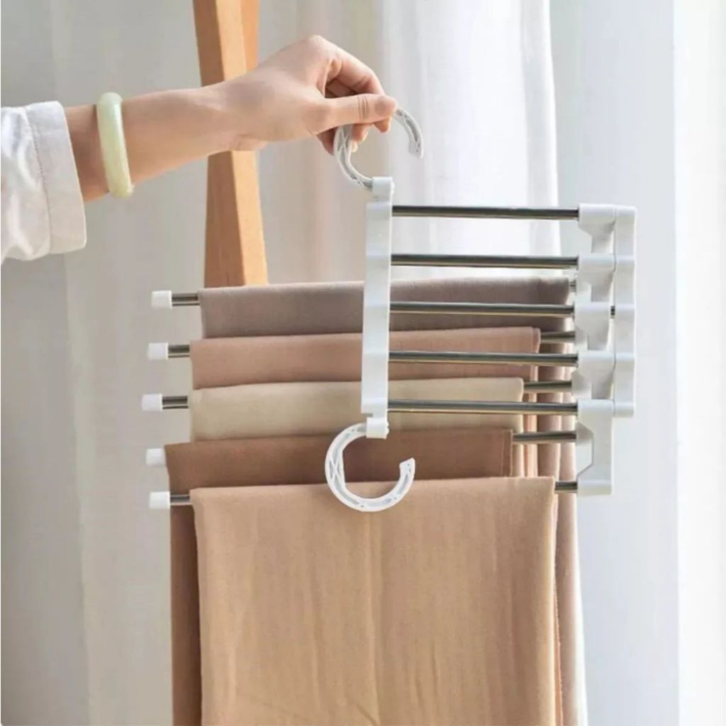 Cabide Organizador De Calças Saias Para Guarda Roupa Suporte de Roupas com 5 Hastes Cabide de Metal em Oferta na Shopee